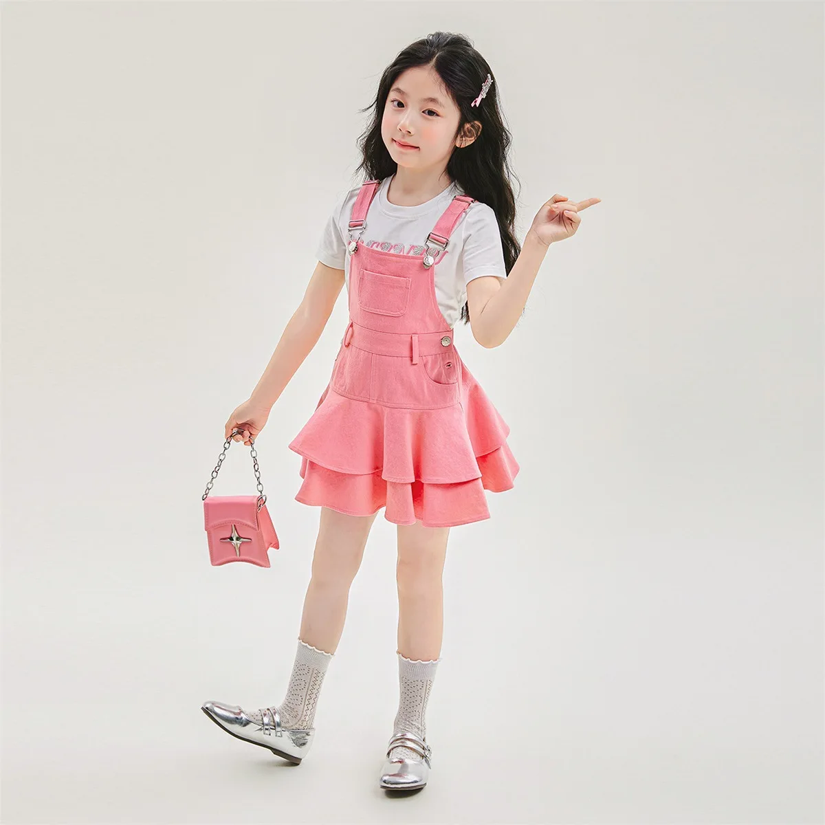 

JUCPKID 2024 Korean Summer School Girl Clothing Set Children Girl Short Sleeve Tops+Suspender Skirt Students Clothes Sets
