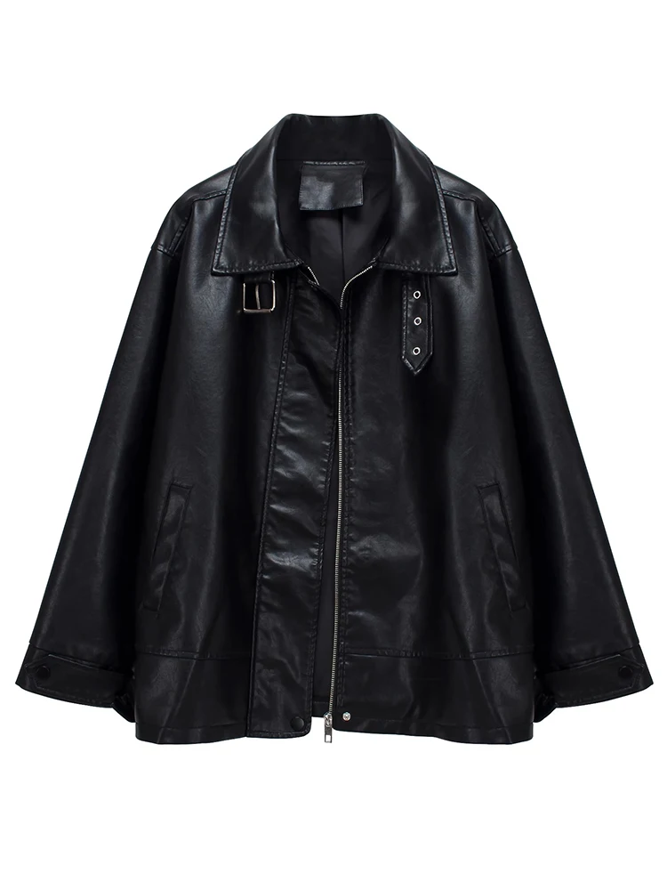 Fitaylor New Spring Autumn Women High Street Lapel Zipper Faux Leather Jacket Female Casual Fashion Solid Color Motorcycle Coat
Fitaylor New Spring Autumn Women High Street Lapel Zipper Faux Leather Jacket Female Casual Fashion Solid Color Motorcycle Coat