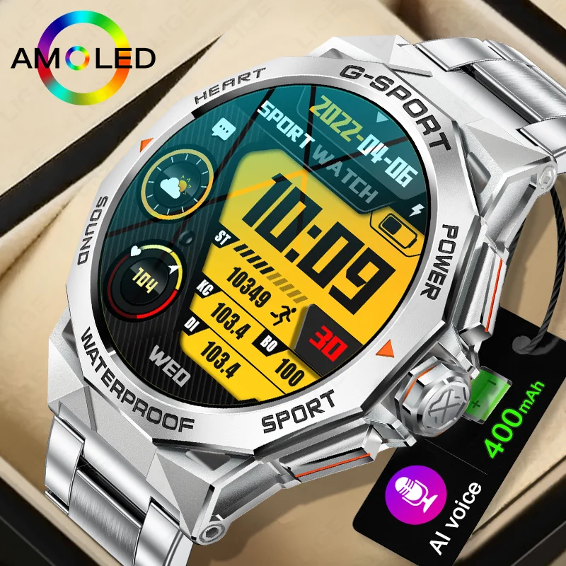 

LIGE 1.43 inch AMOLED Screen Smart Watch Men 400mAh Large Battery Bluetooth Call Smart Bracelet Blood Pressure Sports Smartwatch