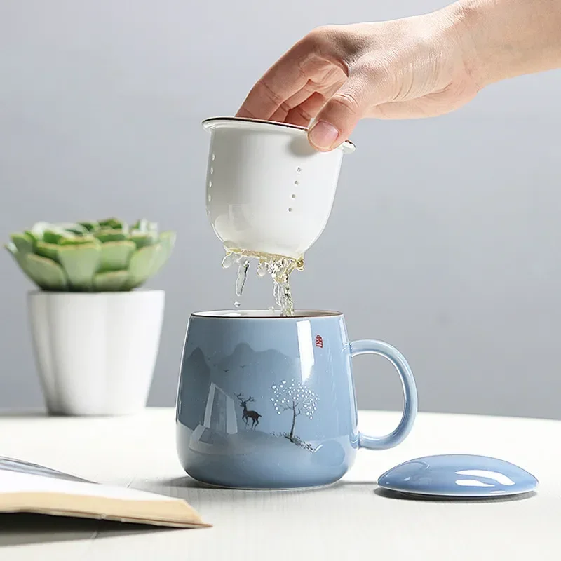 

Керамический фильтр чайная чашка простая большая емкость Пара Посуда для напитков Бытовая кофейная кружка с крышкой фарфоровая офисная чайная сепарационная чашка