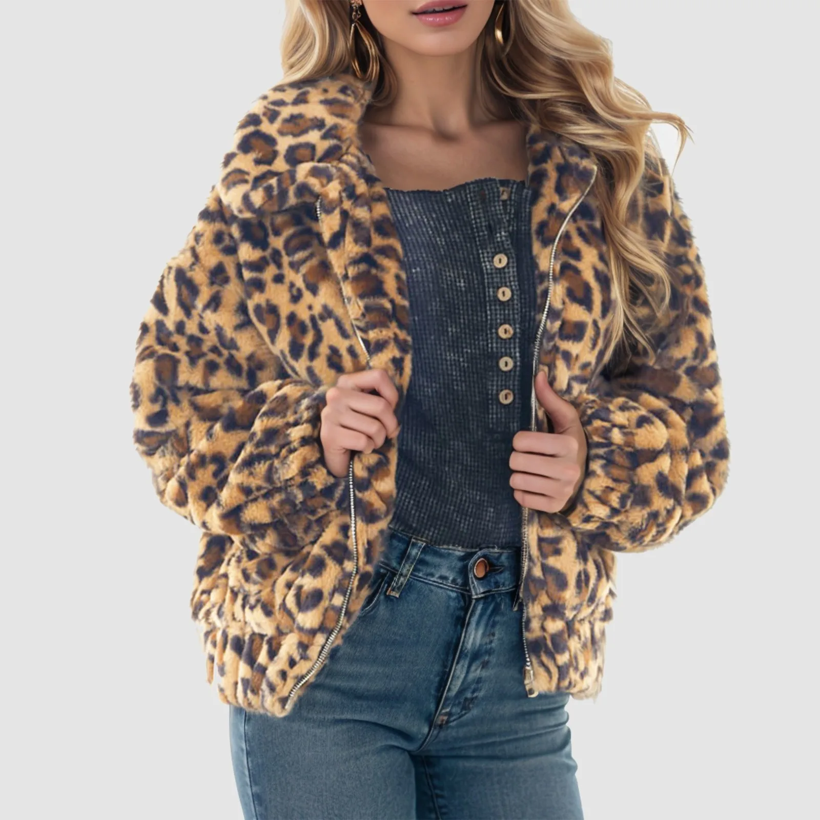 Women'S Fleece Jacket Leopard Print Zippered Short Winter Jacket Ladies Loose Sexy Fleece Coats Lapel Warm Autumn Winter Outfit
Women'S Fleece Jacket Leopard Print Zippered Short Winter Jacket Ladies Loose Sexy Fleece Coats Lapel Warm Autumn Winter Outfit