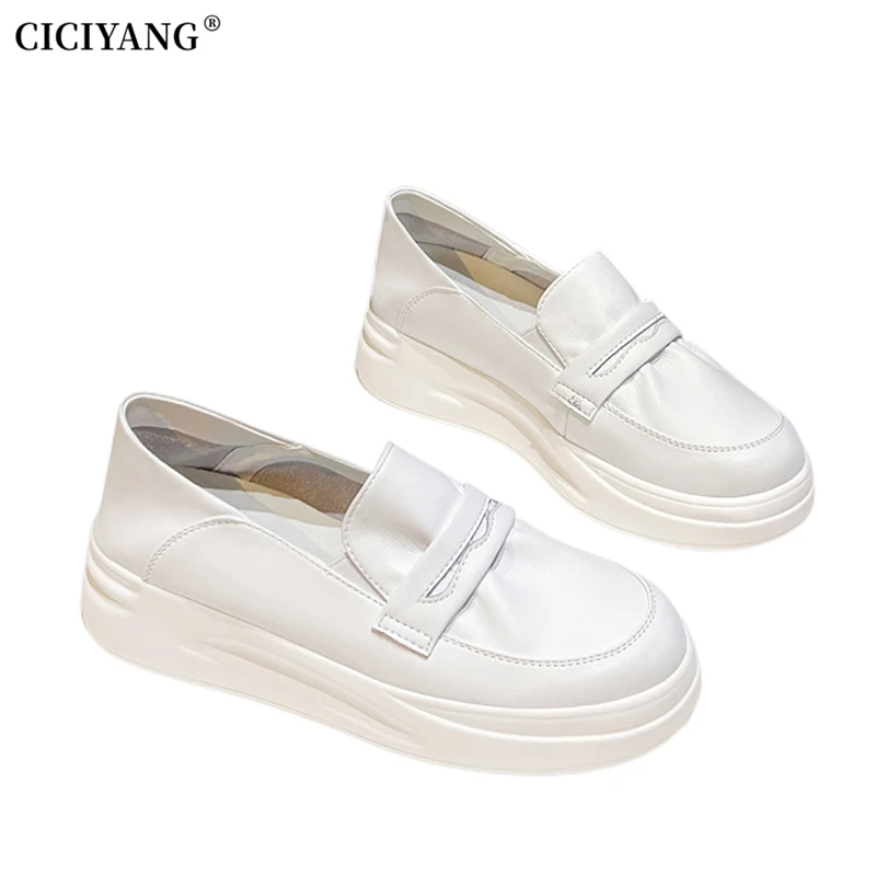 

CICIYANG Casual Shoes Women Genuine Leather 2024 Autumn New Ladies Increase Height Platform White Shoes Soft-soled Nurse Shoes