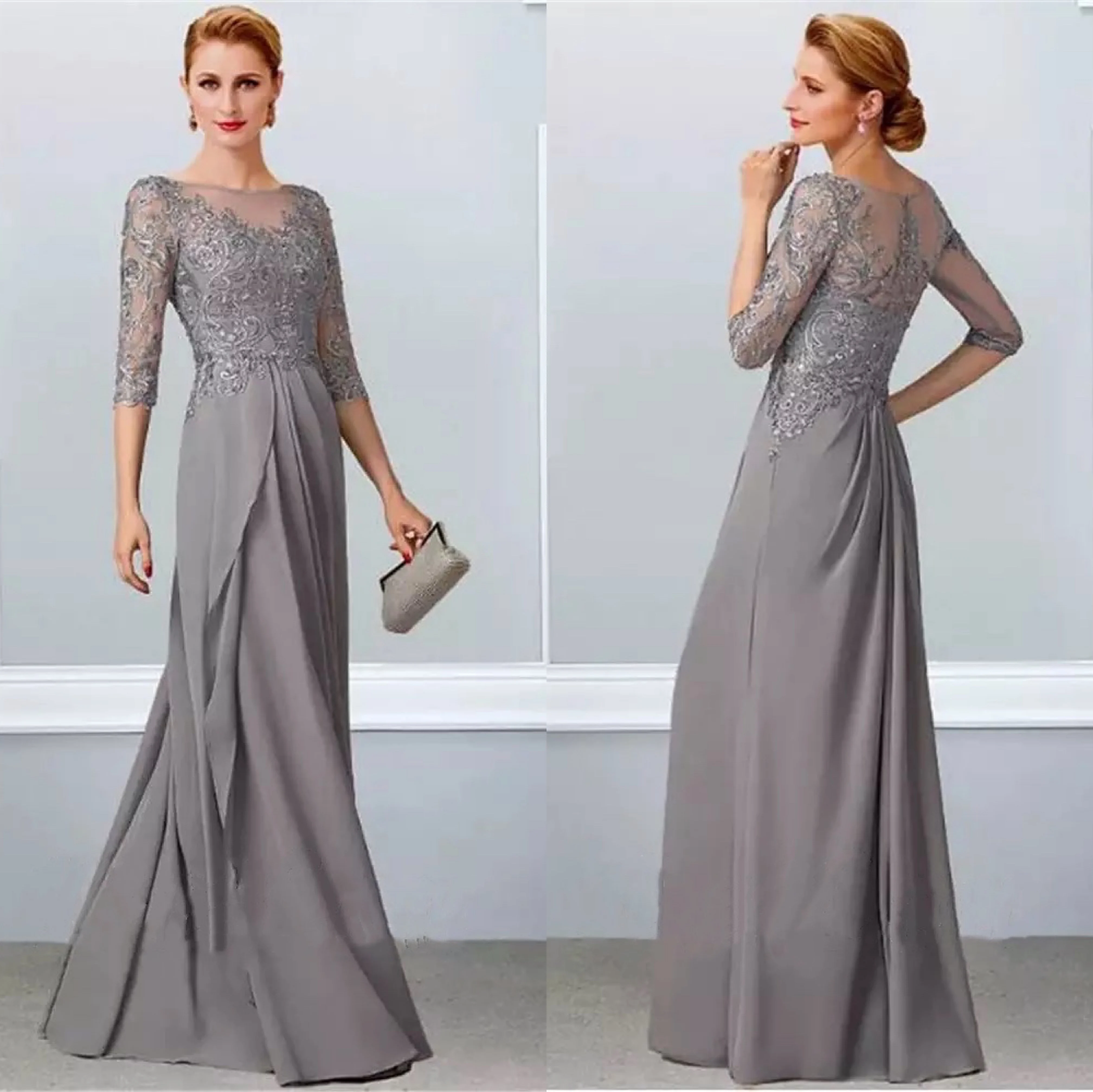 Grey Chiffon Lace Mother Of Bride Dresses O-Neck Half Sleeves Ruffle Wedding Wedding Banquet Mom Evening Dress Gowns Elegant New
Grey Chiffon Lace Mother Of Bride Dresses O-Neck Half Sleeves Ruffle Wedding Wedding Banquet Mom Evening Dress Gowns Elegant New