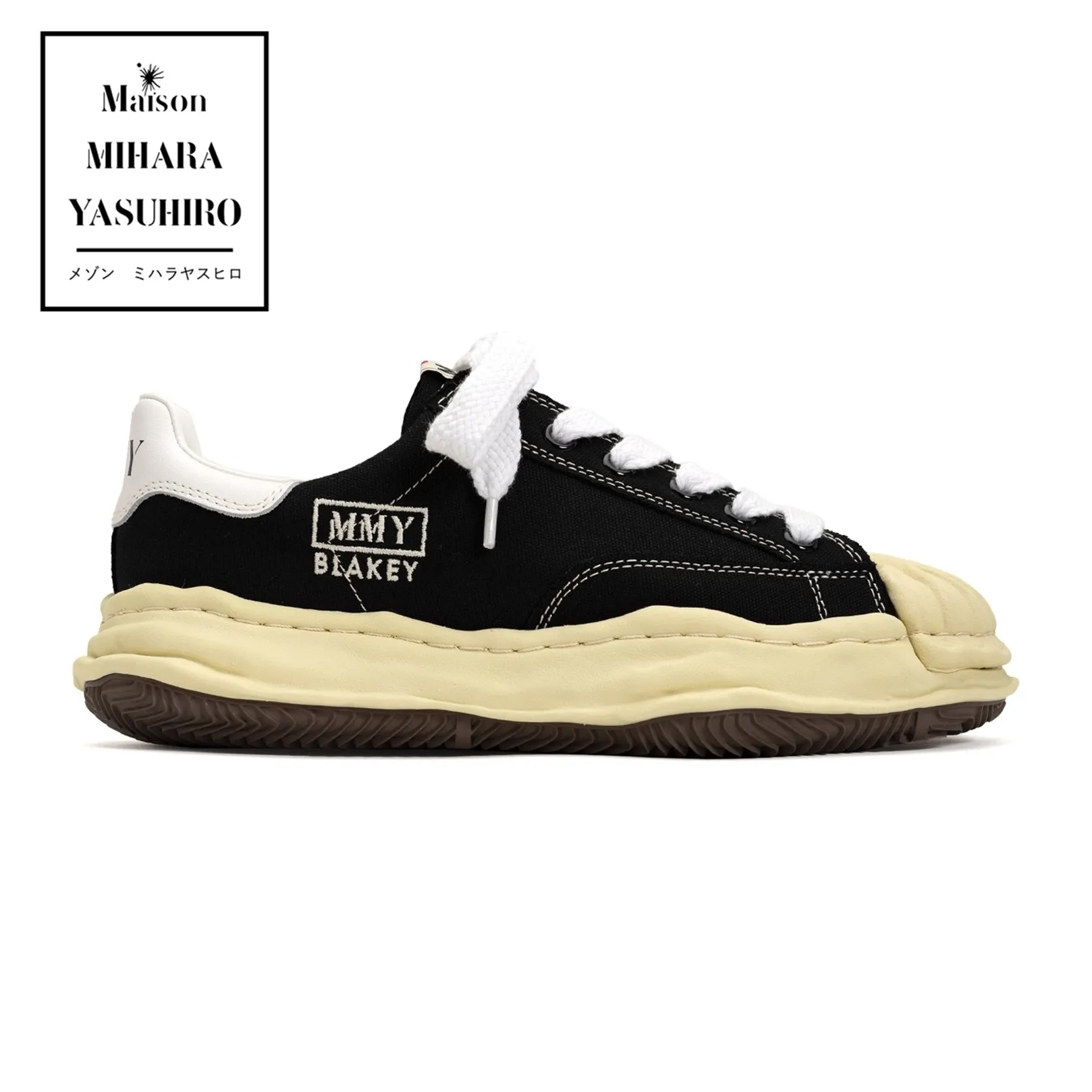 

MMYMaison MIHARA YASUHIRO Wayne BLAKEY VL OG Sole Leather Low-top Sneaker Black yellow Men's Women's casual shoes