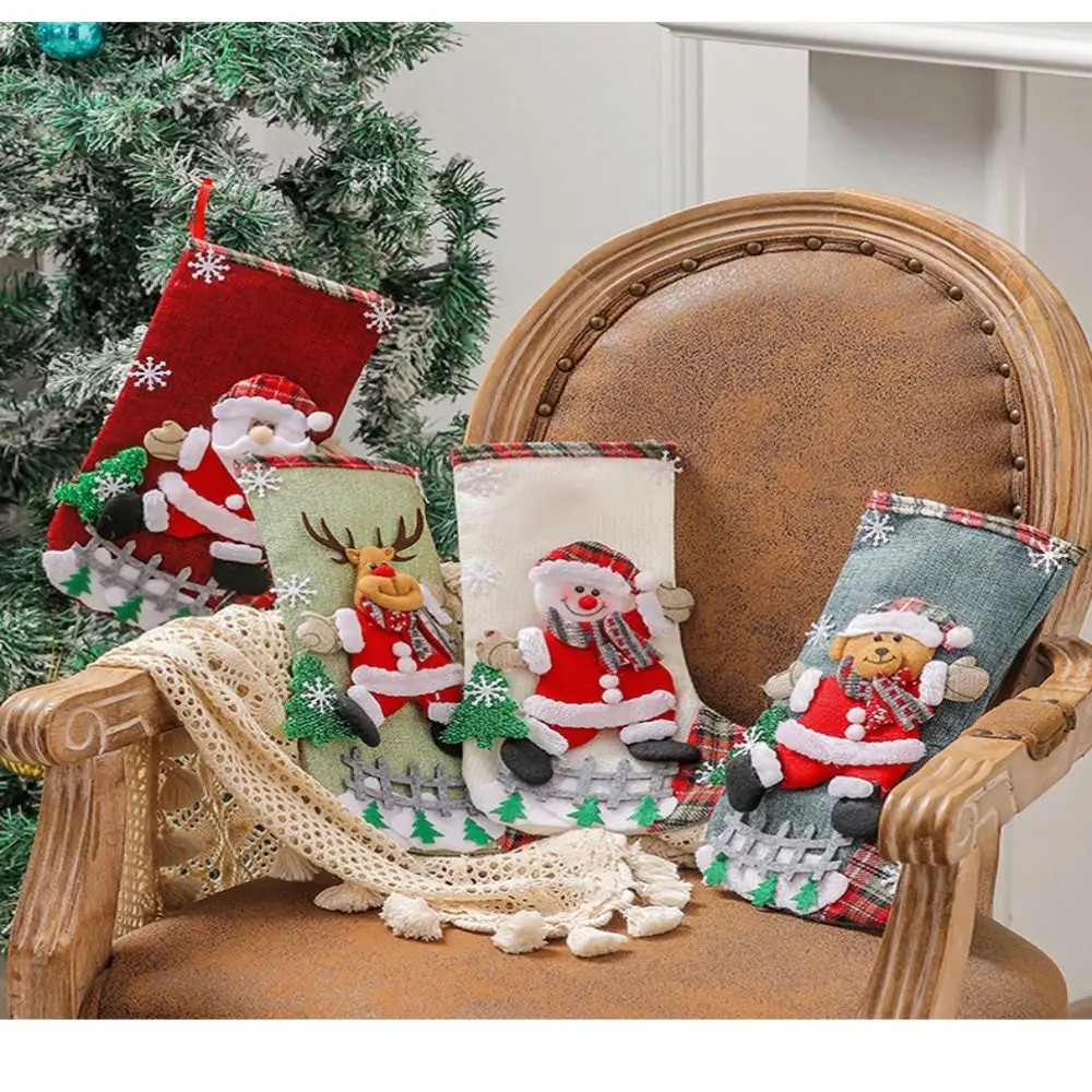 

Cloth Christmas Stocking Bags Colorful Santa Claus Xmas Tree Hanging Ornaments Fireplace Elk Candy Bags New Year Decoration