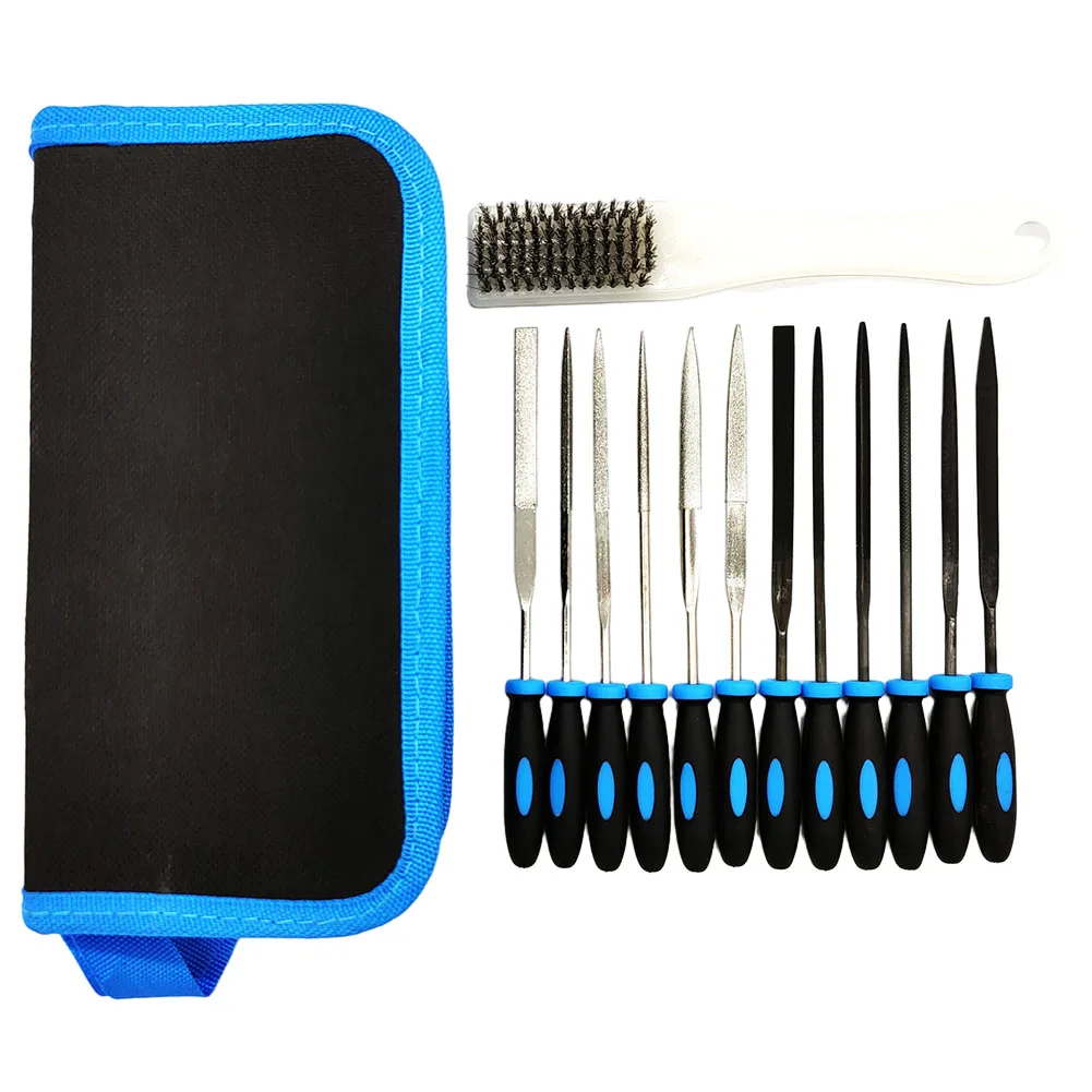12pcs Diamond Carbon Steel Files With Steel Brush Storage Bag Set Needle File Rubber Handle For Metal Wood Files Hand Tools
12pcs Diamond Carbon Steel Files With Steel Brush Storage Bag Set Needle File Rubber Handle For Metal Wood Files Hand Tools