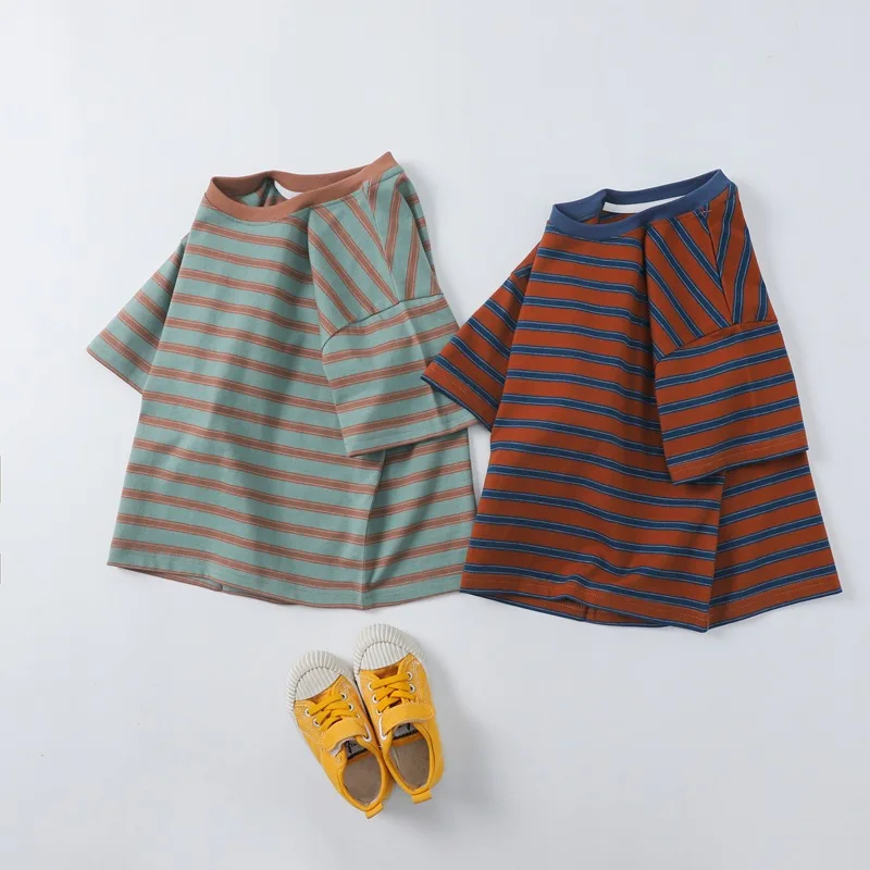 Summer New Children's Striped Leggings Men's And Women's Baby Foreign Style T-Shirt Cotton Comfortable Casual Loose Top Tide
Summer New Children's Striped Leggings Men's And Women's Baby Foreign Style T-Shirt Cotton Comfortable Casual Loose Top Tide