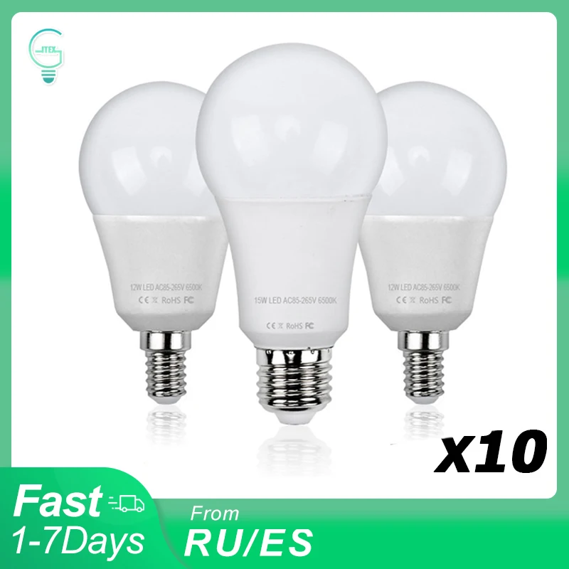 

10 pcs LED Bulb E27 E14 LED light 220V 240V Lampada Ampoule Bombilla Real Power 3W 5W 7W 9W 12W 15W LED Lamp Smart IC