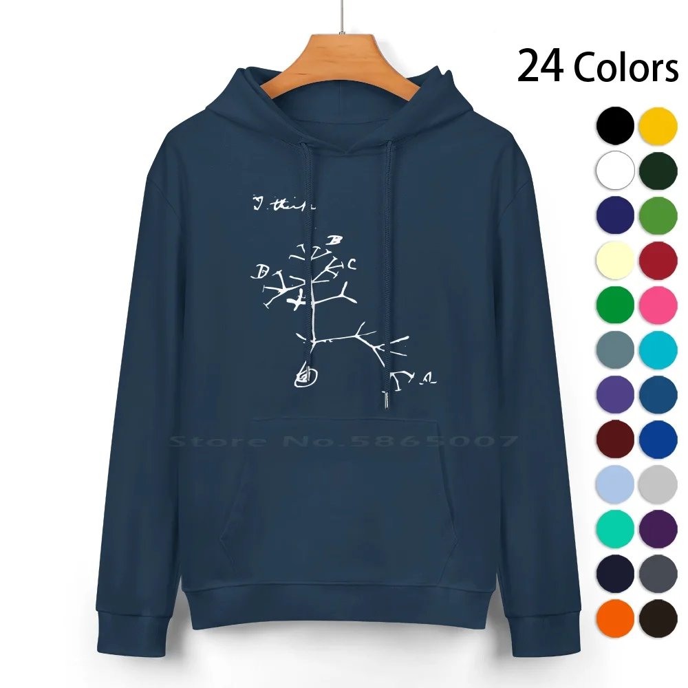 

Darwin I Think Tree ( White ) Pure Cotton Hoodie Sweater 24 Colors Atheist Biology Darwin Evolution Nature Science Sketch Tree