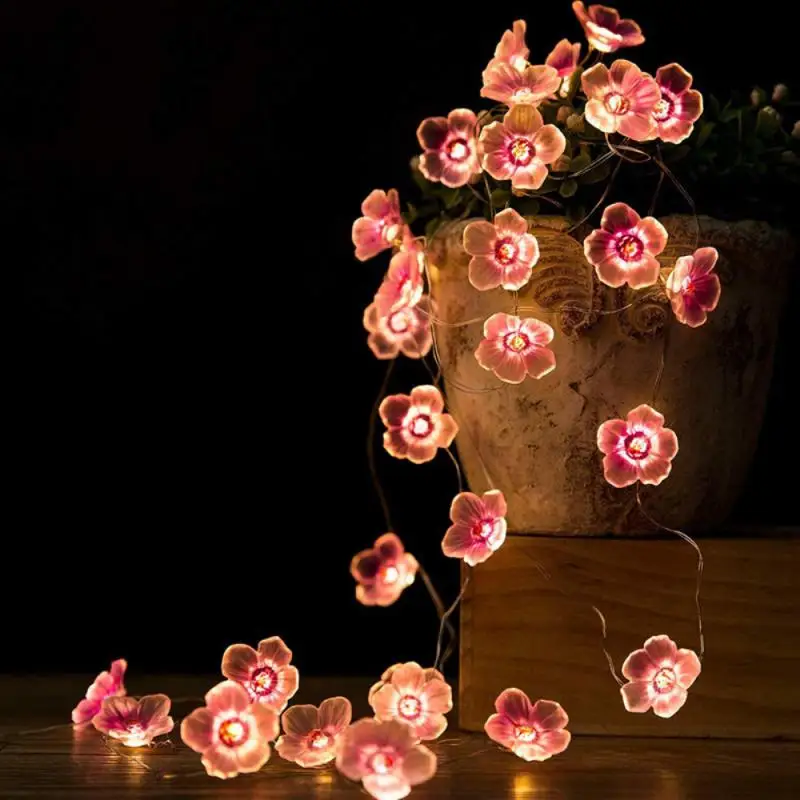 

2m Cherry Lighting Strings Blossom Flower LED String Fairy Lamp For Indoor Wedding Pink Bells Garland Deco Outdoor Light Fixture