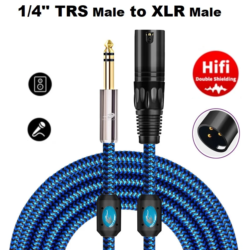 

1/4 Inch TRS Stereo 6.35mm Male to XLR 3-Pin Male Audio Cable for Amplifier Mixer Sound Card Consoles Balanced Shielded Cords