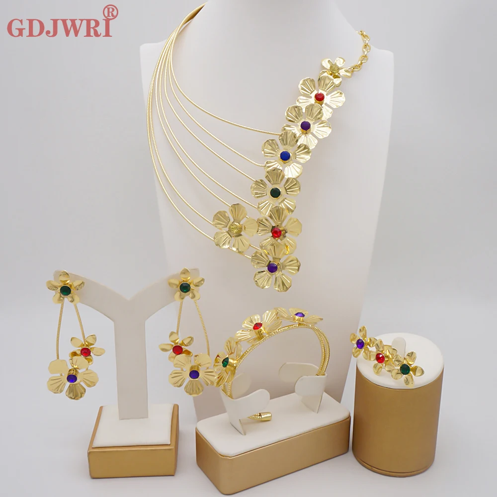 

Dubai Gold Color Jewelry Sets For Women Costume Nigerian Wedding Jewellery Set Fashion African Beads Jewelry Sets Gift