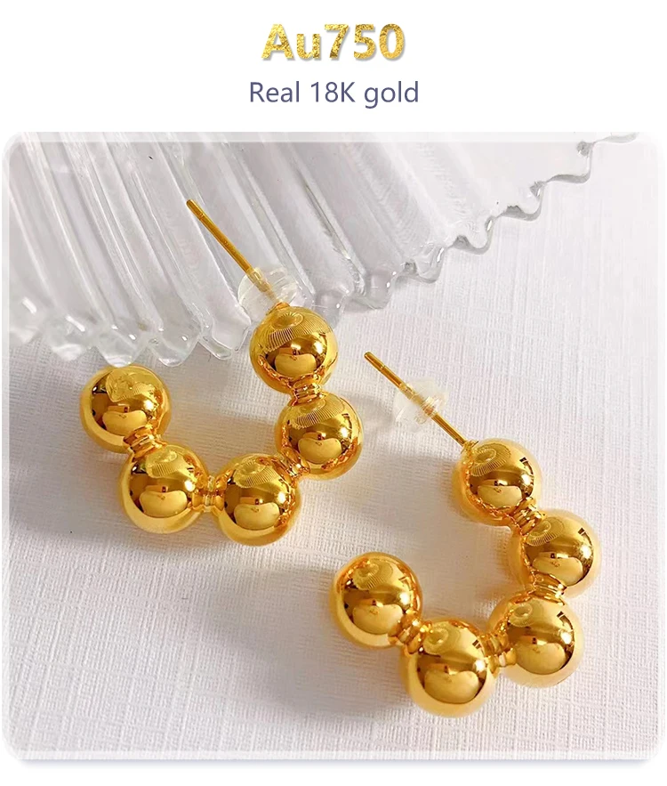 CHUHAN Real 18k Solid Gold Stud Earrings AU750 Stamp Women Simple High Gloss Mirror Gold Ball Fine Jewelry Gift For Girlfriend CHUHAN Real 18k Solid Gold Stud Earrings AU750 Stamp Women Simple High Gloss Mirror Gold Ball Fine Jewelry Gift For Girlfriend