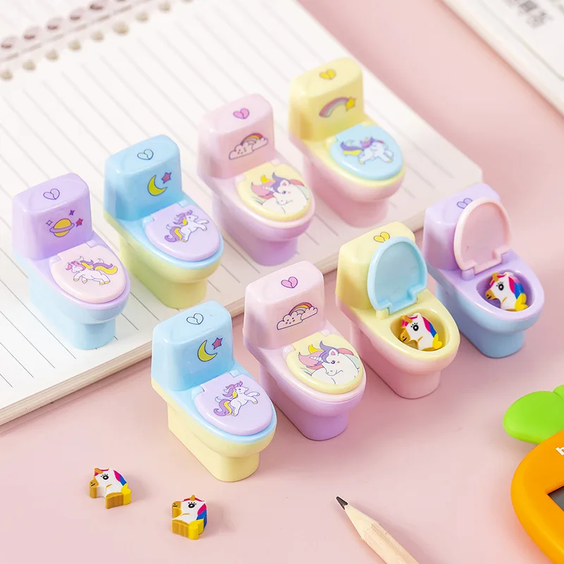 50 pcs/lot Kawaii Unicorn Toilet Shape Pencil Sharpener With Eraser Stationery Set Kids Gift Office School Supplies
50 pcs/lot Kawaii Unicorn Toilet Shape Pencil Sharpener With Eraser Stationery Set Kids Gift Office School Supplies