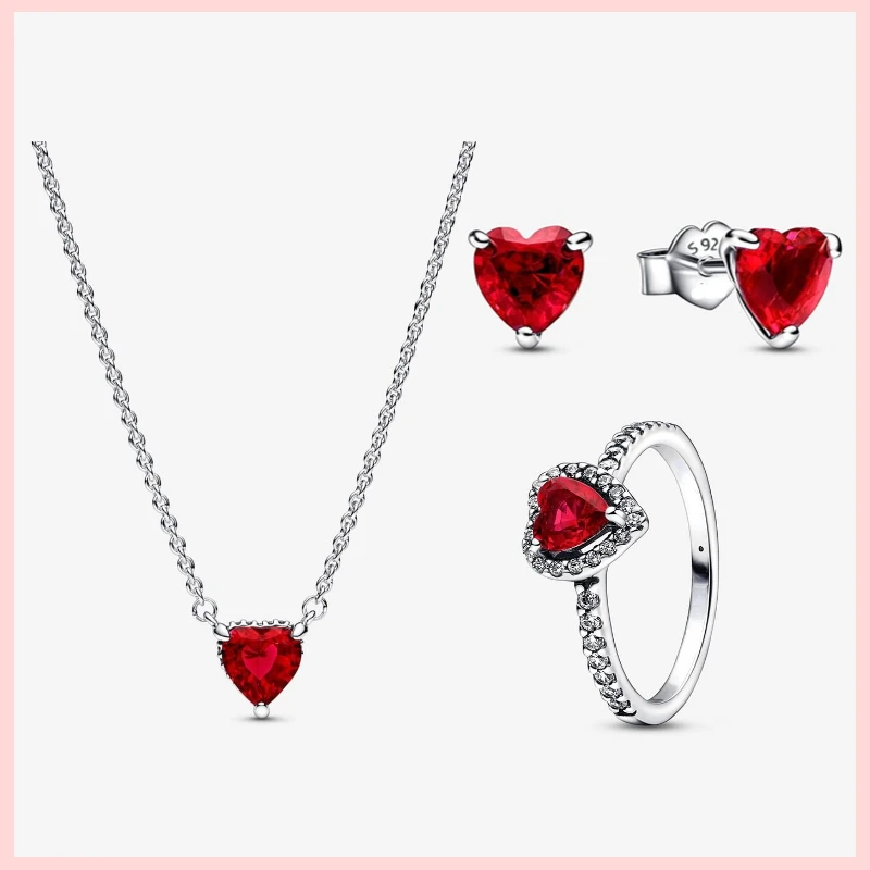 Hot Sell 925 Sterling Silver Sparkling Red Heart Ring Necklace Earrings Luxury Jewelry Set For Women Wedding Party Birthday Gift
Hot Sell 925 Sterling Silver Sparkling Red Heart Ring Necklace Earrings Luxury Jewelry Set For Women Wedding Party Birthday Gift