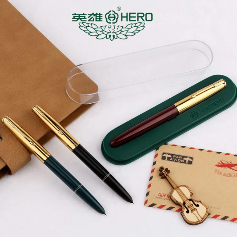 

HERO 616 Authentic Fountain Pen 616-2 Golden Clip Cap Ink Pen Iridium Fine Nib 0.5mm For Office Home School Use HF003