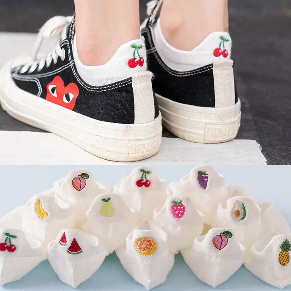 Fruits Embroidery Kawaii Socks Women Casual Solid Color White Socks Cotton Thin Breathable Sweet Girls Cute Low Cut Ankle Socks
Fruits Embroidery Kawaii Socks Women Casual Solid Color White Socks Cotton Thin Breathable Sweet Girls Cute Low Cut Ankle Socks