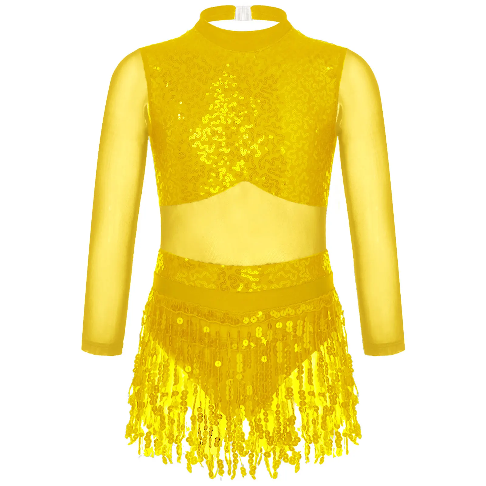 Kids Girls Sequins Tassel Dance Dress Mesh Long Sleeve Hollow Back Fringe Skirted Ballet Latin Jazz Modern Performance Dancewear
Kids Girls Sequins Tassel Dance Dress Mesh Long Sleeve Hollow Back Fringe Skirted Ballet Latin Jazz Modern Performance Dancewear