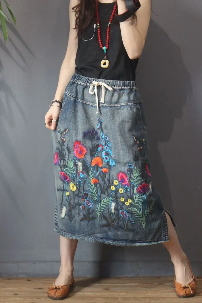 Amax luluE 2024 Fall Womens Luxury Vintage Loose Embroidery Denim Skirts Ladies Casual Floral Streetwear Females Elegant Clothes Amax luluE 2024 Fall Womens Luxury Vintage Loose Embroidery Denim Skirts Ladies Casual Floral Streetwear Females Elegant Clothes