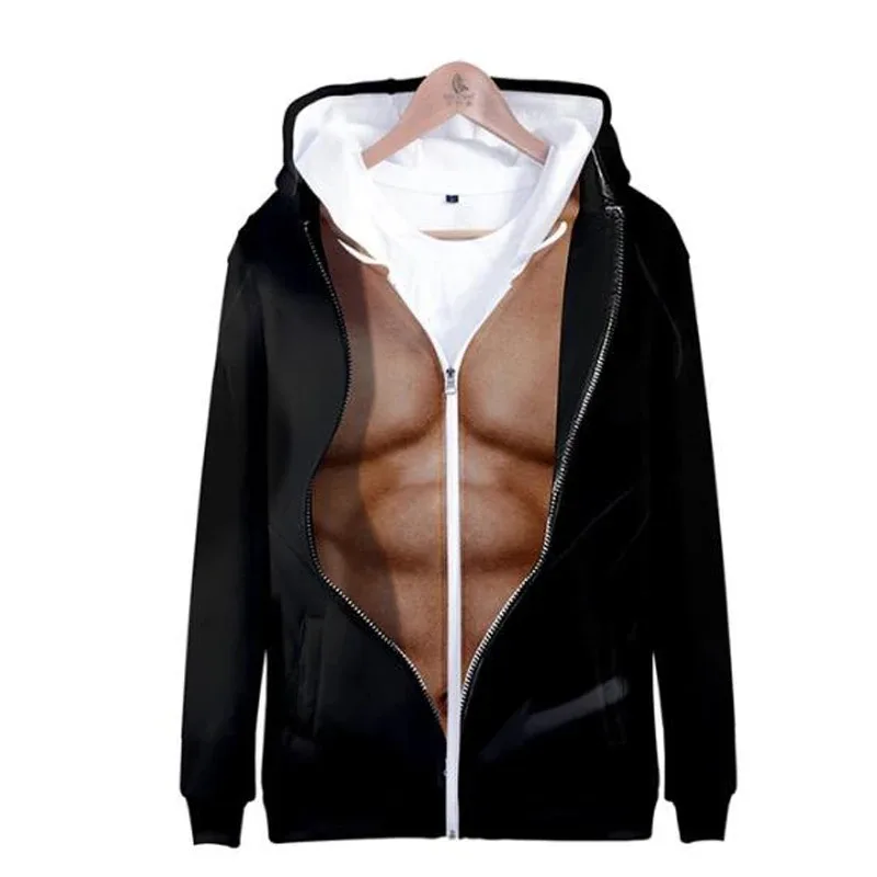 

Winter Men Jackets and Coats Funny Muscle 3D Print Zipper Hoodie Casual Fitness Long Sleeve Pullover Zip Hooded Sweatshirt Male