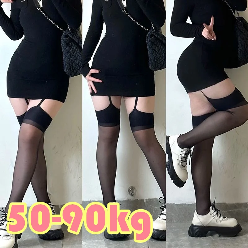 

Plus Size Sexy Pantyhose Thigh High Stockings Suspender Garter Belt Gauze Women Ultra-thin Nylon Stocking Tights Long Socks