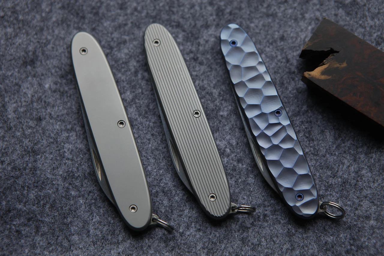 Hand Made Titanium Alloy Scales for 84mm Victorinox Swiss Army Excelsior Red Knife (Scales Only, Knife not Included)
Hand Made Titanium Alloy Scales for 84mm Victorinox Swiss Army Excelsior Red Knife (Scales Only, Knife not Included)