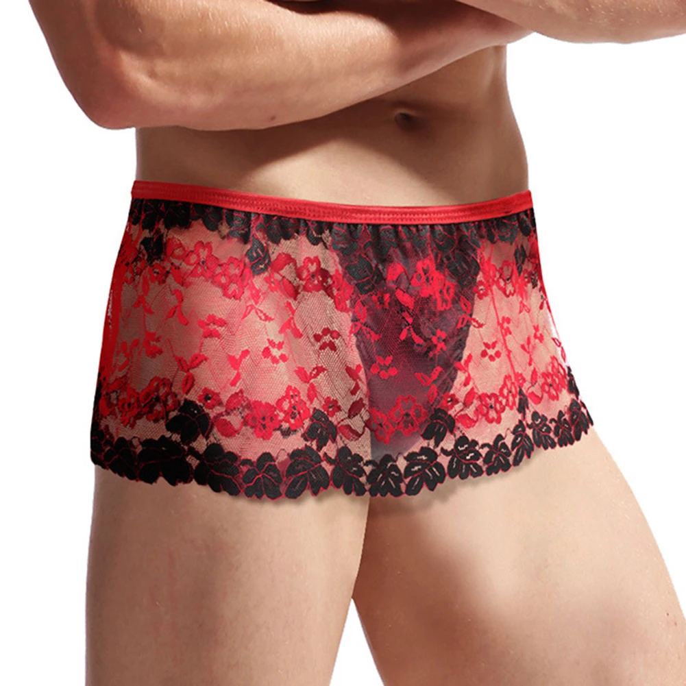 

Sexy Men Sissy Lace Lingerie Skirt Panties Gay Underwear Underpants Sheer Boxer Briefs Clubwear Erotic Langerie U Convex Scrotum