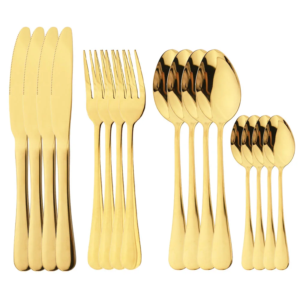 

16Pcs Gold Dinnerware Set Stainless Steel Dinner Tableware Knives Forks Spoons Cutlery Set Western Flatware Kitchen Silverware