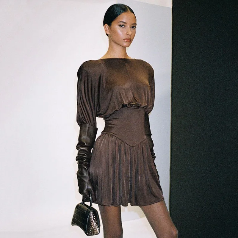 Office Sexy Round Neck Mini Dress Pleated Slim Lantern Sleeve Black Dress Elegant Pleated High Waist Dresses For Women
Office Sexy Round Neck Mini Dress Pleated Slim Lantern Sleeve Black Dress Elegant Pleated High Waist Dresses For Women