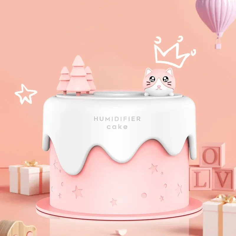 

300ml USB Ultrasonic Cool Mist Maker Fogger Mute Umidificador for Bedroom Office Cute Cat Cake Mini Air Humidifier with LED Lamp
