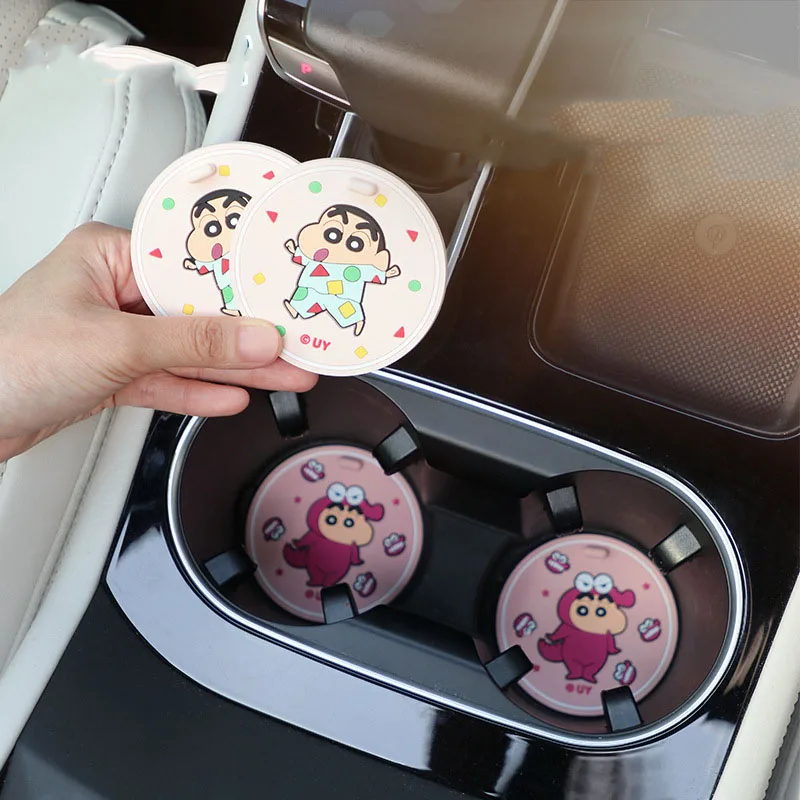 

Kawaii Anime Crayon Shin-Chan Car Water Cup Mat Car Goods Water Cup Anti Slip Pad Cartoon Car Accessories Car Decorative Gifts