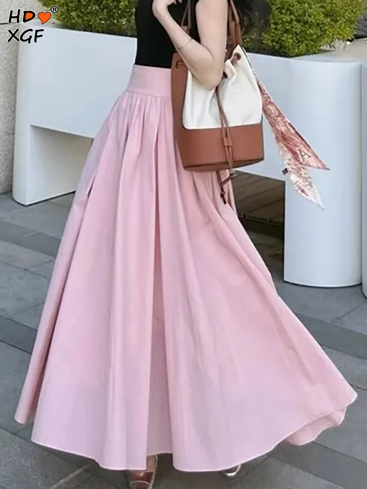 

Юбка женская плиссированная розовая с карманами, элегантная эластичная трапециевидная юбка с завышенной талией, модная длинная юбка, большие размеры 40-100 кг, лето-осень
