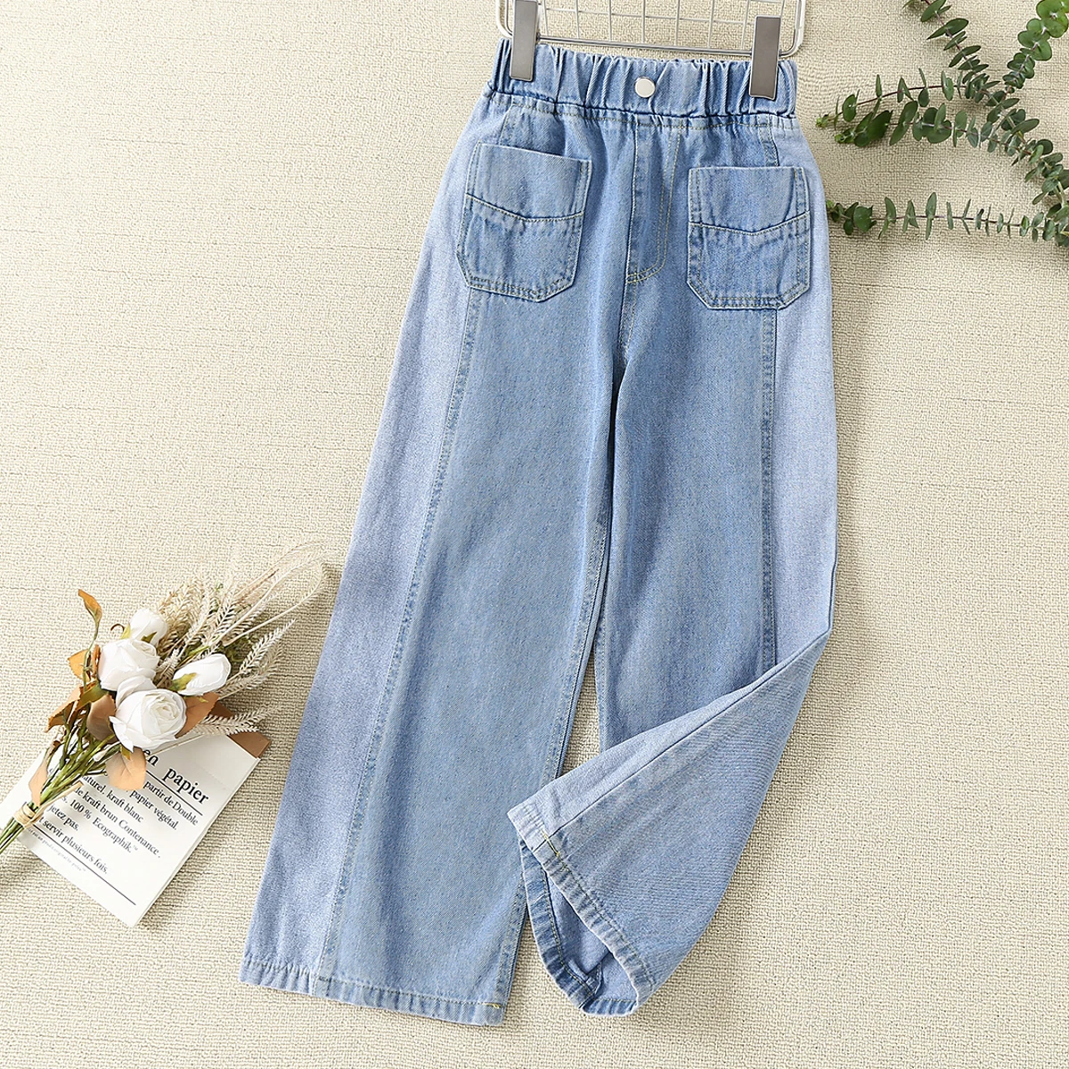 

Baby Clothes Kids Jeans for Girls Denim Trousers Children Wide Leg Pants Spring Autumn Teenagers Costumes 4 6 7 8 10 12 13 Years