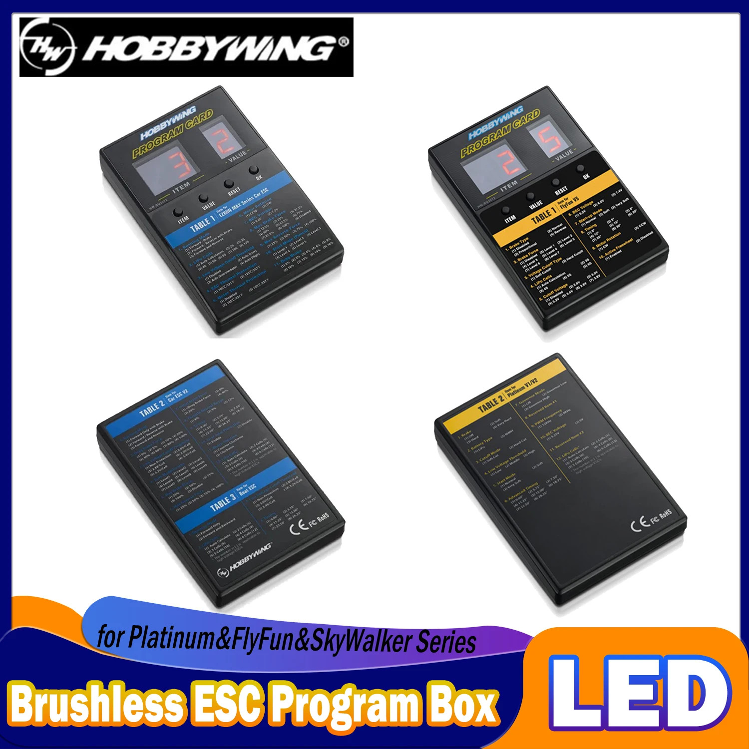 HobbyWing Brushless ESC LED Program Box Programmer for RC Platinum FlyFun SkyWalker Series Aircraft XeRun EzRun QuicRun Car Boat
HobbyWing Brushless ESC LED Program Box Programmer for RC Platinum FlyFun SkyWalker Series Aircraft XeRun EzRun QuicRun Car Boat