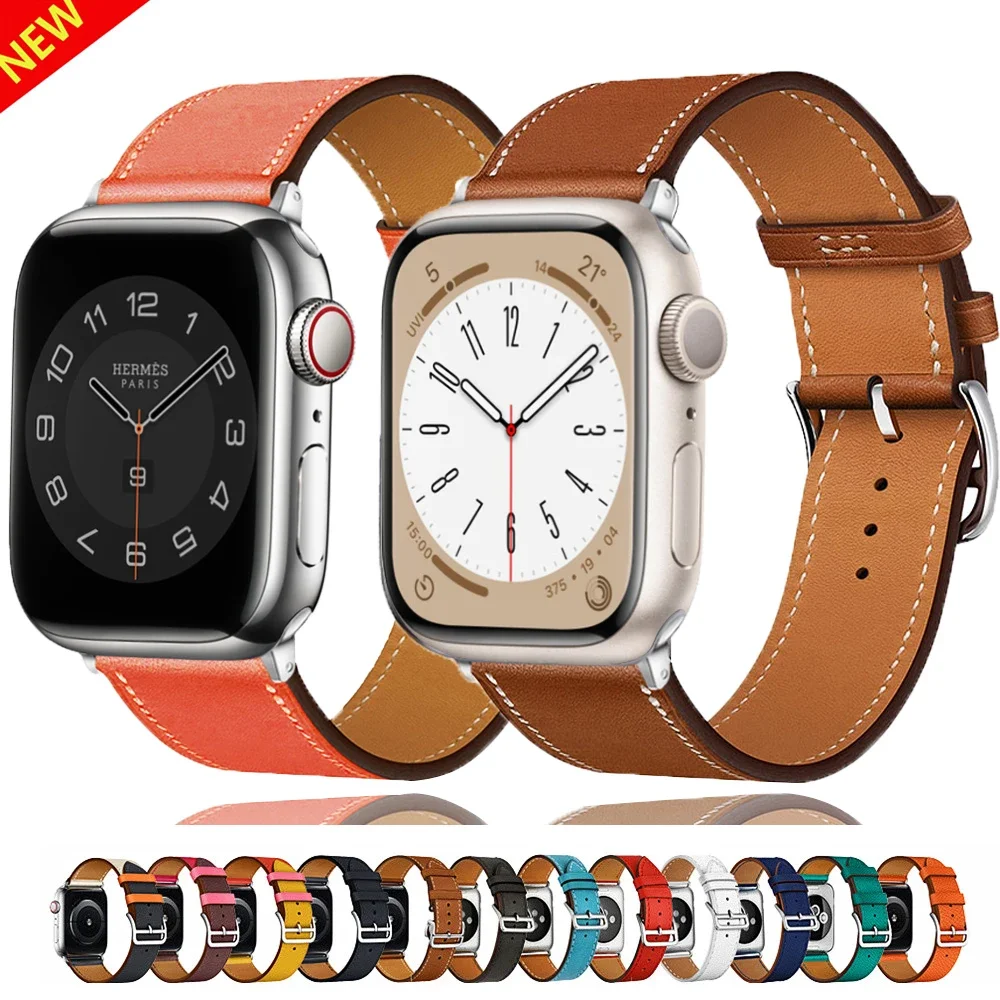 

Leather Strap For Apple Watch Band 49mm 44mm 40mm 41mm 38mm 42 Single Tour Bracelet Correa iWatch Ultra 2 Series 9 8 7 SE 6 45mm