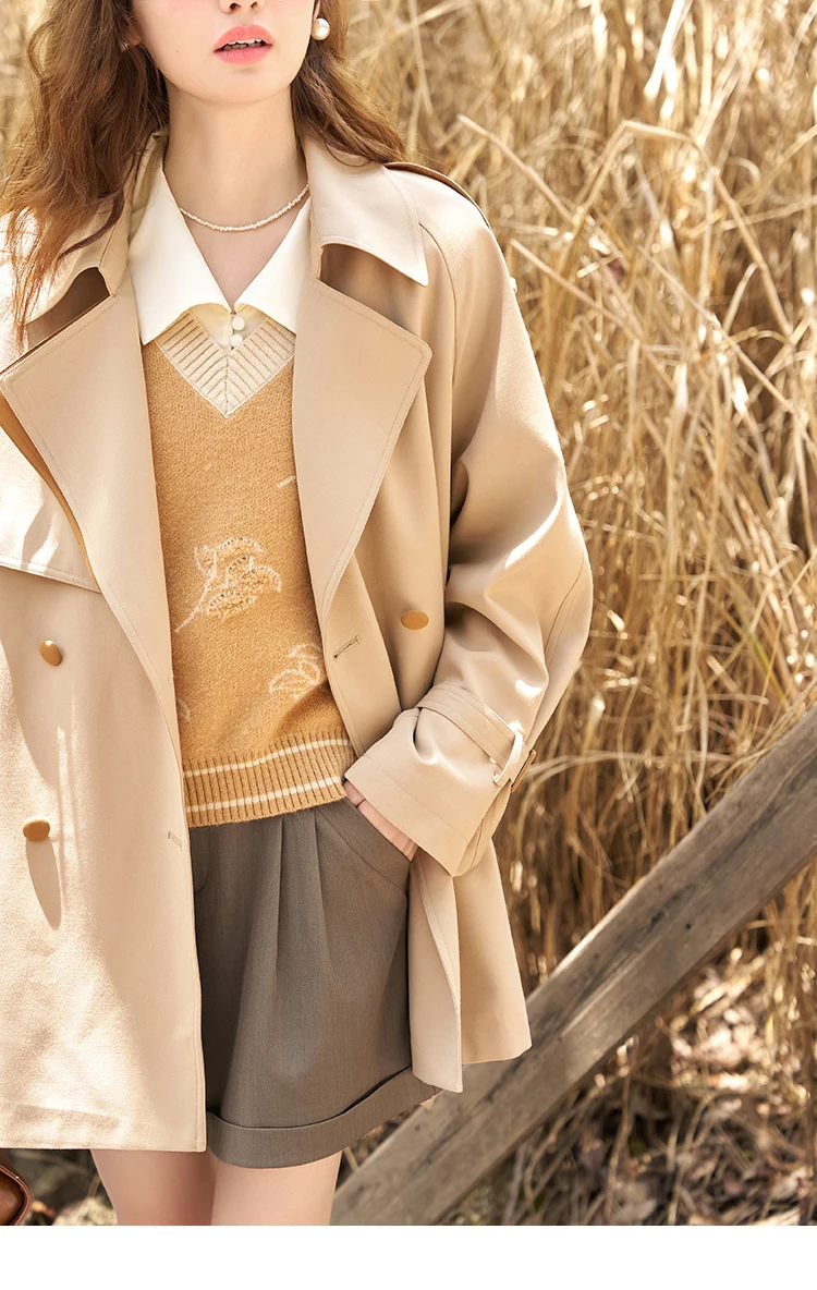 MISHOW Women's Trench 2024 Autumn Vintage Contrast Turn-down Collar Loose Female with Belt Double Breasted Solid Coat MXC44W0040 MISHOW Women's Trench 2024 Autumn Vintage Contrast Turn-down Collar Loose Female with Belt Double Breasted Solid Coat MXC44W0040
