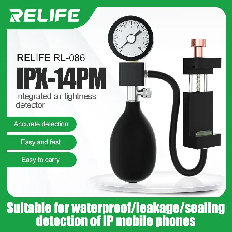 RELIFE RL-086 Mobile Phone Air Tightness Detector for IPX~14/14Pro Max Series Mobile Phones to Test Waterproof and Airtightness
RELIFE RL-086 Mobile Phone Air Tightness Detector for IPX~14/14Pro Max Series Mobile Phones to Test Waterproof and Airtightness