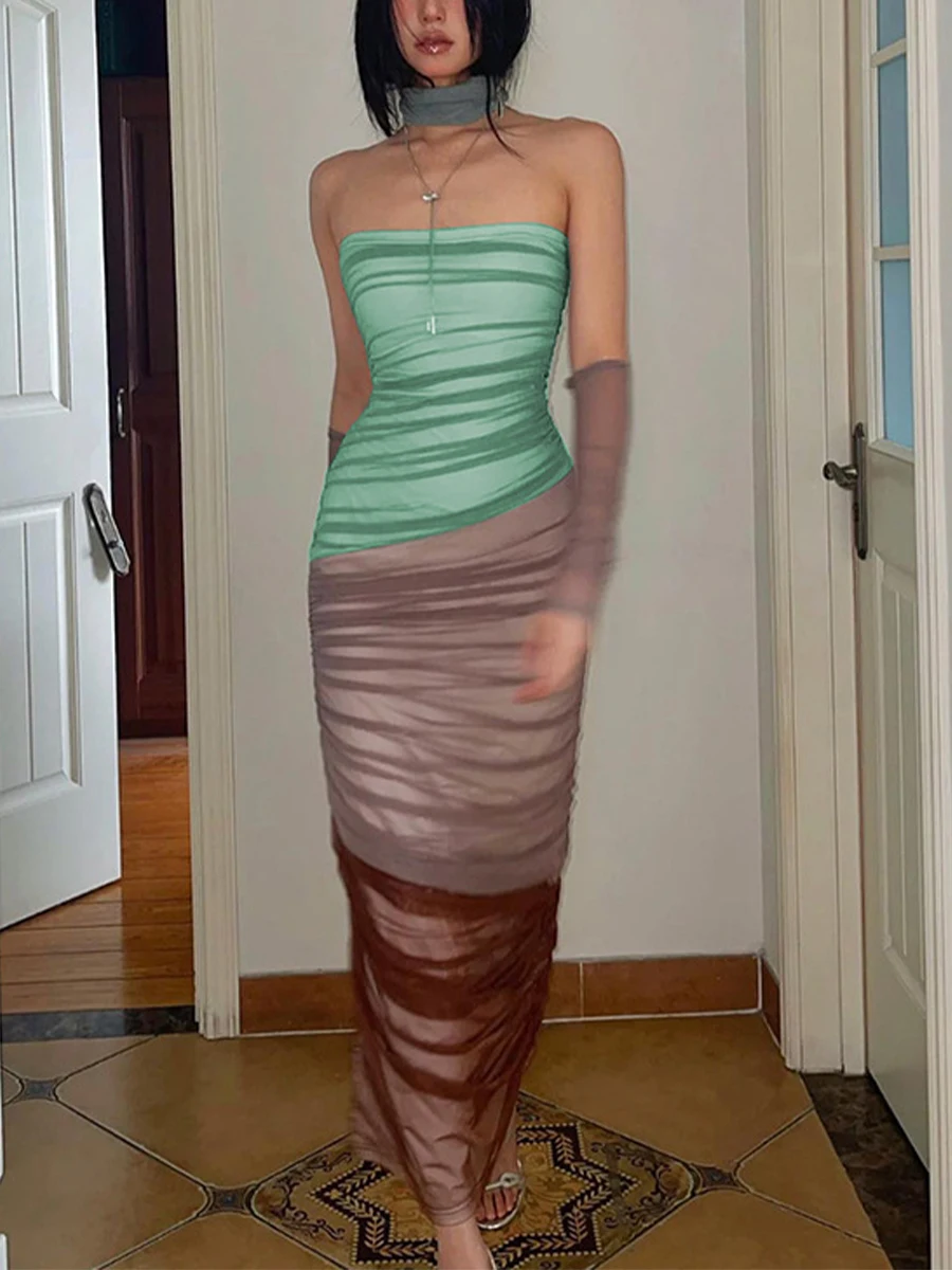 Women Strapless Tube Dress Summer Contrast Color Ruched Bodycon Elegant Party Long Dresses and Arm Sleeve Outfits for Cocktail
Women Strapless Tube Dress Summer Contrast Color Ruched Bodycon Elegant Party Long Dresses and Arm Sleeve Outfits for Cocktail