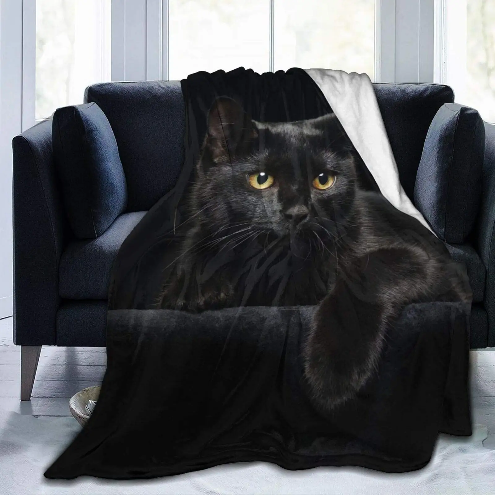 

Одеяло с изображением черной кошки, супермягкое удобное Фланелевое покрывало, плюшевое покрывало с принтом котят, простыня для кровати, накидка для дивана, шаль для дома