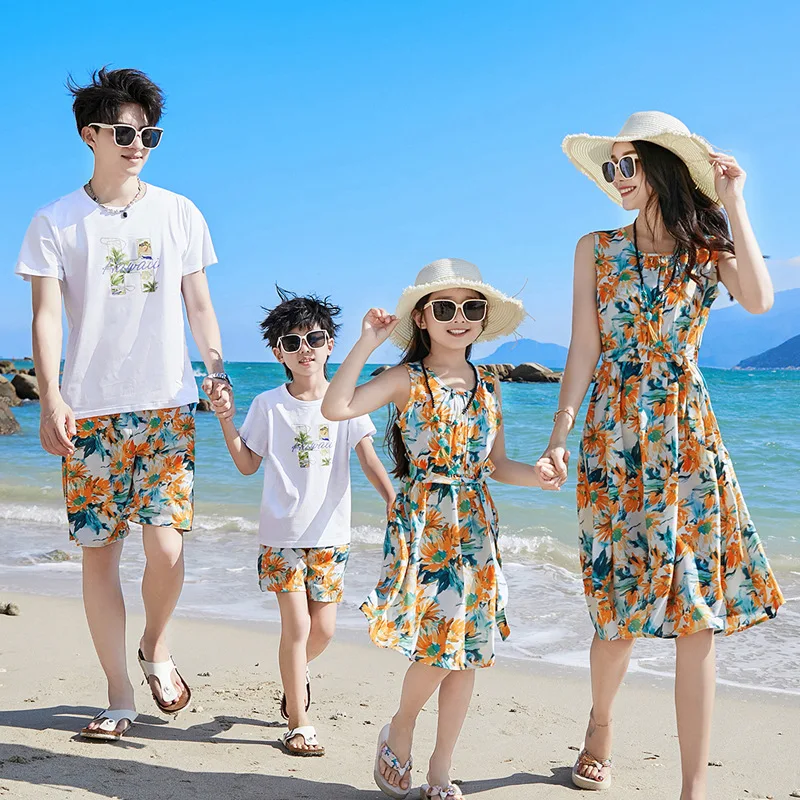 

Family Clothes for Parents and Children Boys Girls Sets Two Pieces Mom Daughter Summer Dress Women Dresses 2024 Dad Son Clothing