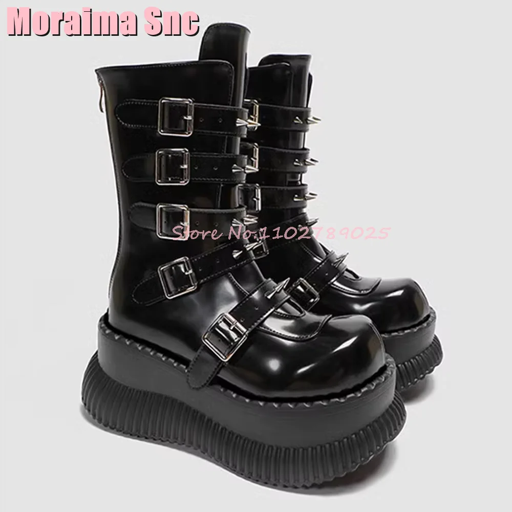 Metal Rivet Belt Buckles Mid Calf Boots Platform Round Toe Back Zipper Women Long Boots Autumn Winter Black Solid Fashion Punk
Metal Rivet Belt Buckles Mid Calf Boots Platform Round Toe Back Zipper Women Long Boots Autumn Winter Black Solid Fashion Punk