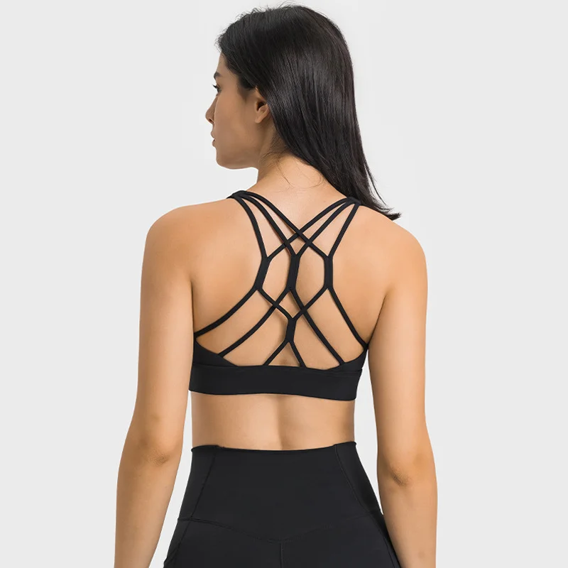 

Lulu Sexy Back Crisscross Padded Workout Gym Tops Medium Support Naked Feel Strappy Yoga Fitness Sports Bras Women Active Wear