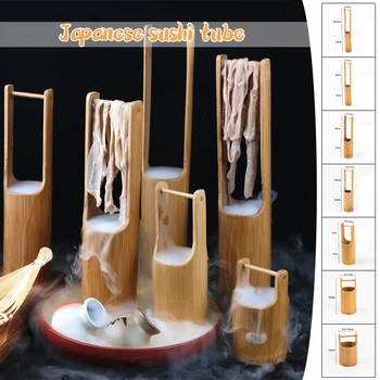 일본식 드라이 아이스 대나무 튜브 해물 접시 자세 플래터, 작은 대나무 양동이, 오니기리 도시락 문신 장식, 스시 장식품