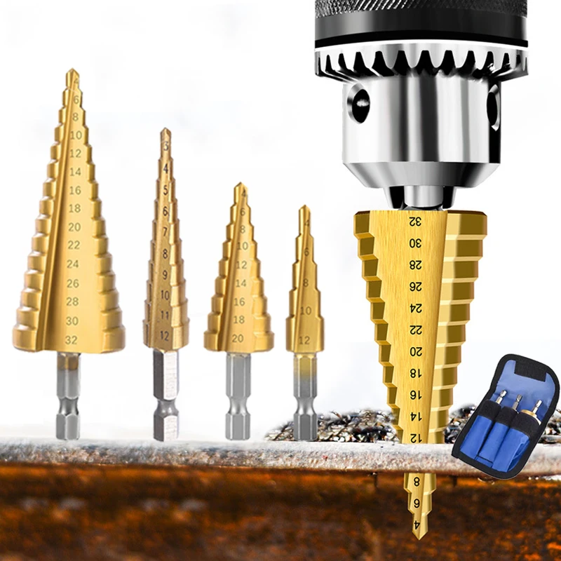3pcs 3-12mm 4-12mm 4-20mm Hss Steel Titanium Coated Step Drill Bits Step Cone Cutting Tools Steel Wood Metal Drilling Power Set
3pcs 3-12mm 4-12mm 4-20mm Hss Steel Titanium Coated Step Drill Bits Step Cone Cutting Tools Steel Wood Metal Drilling Power Set