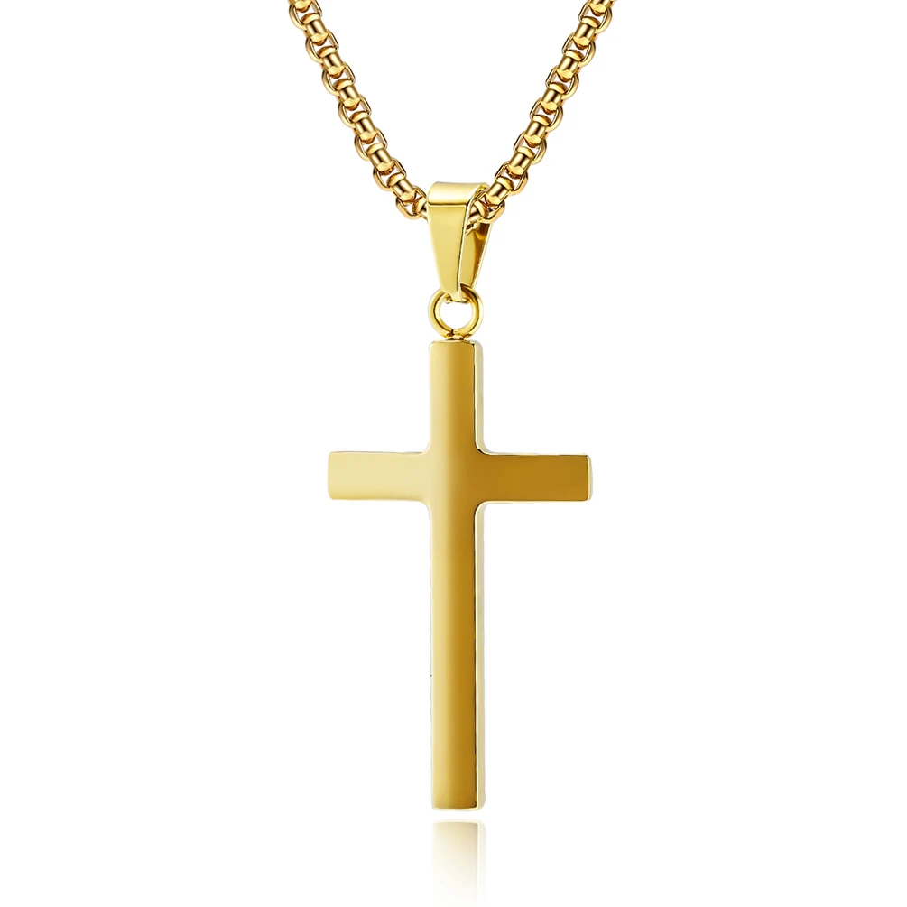 

JHSL Simple Men Cross Pendants Statement Necklace Fashion Christian Jewelry Stainless Steel Black Gold Silver Color 4.5x2.5cm