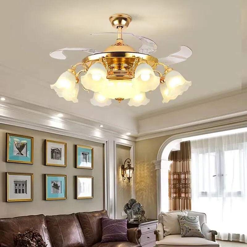 

Luxury Chandeliers With Fans Lights Design Led Ceiling Fans Lighting Remote Control 110V 220V Home Decor Retro Glass Ceiling Fan