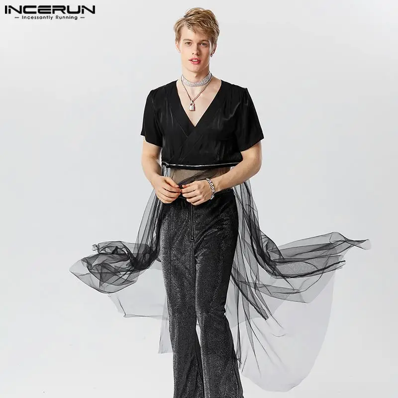 Топы INCERUN 2023, модные новые мужские футболки в стиле пэчворк из искусственной кожи, Мужская прозрачная Сетчатая футболка на молнии с коротким рукавом, женская футболка 
Топы INCERUN 2023, модные новые мужские футболки в стиле пэчворк из искусственной кожи, Мужская прозрачная Сетчатая футболка на молнии с коротким рукавом, женская футболка