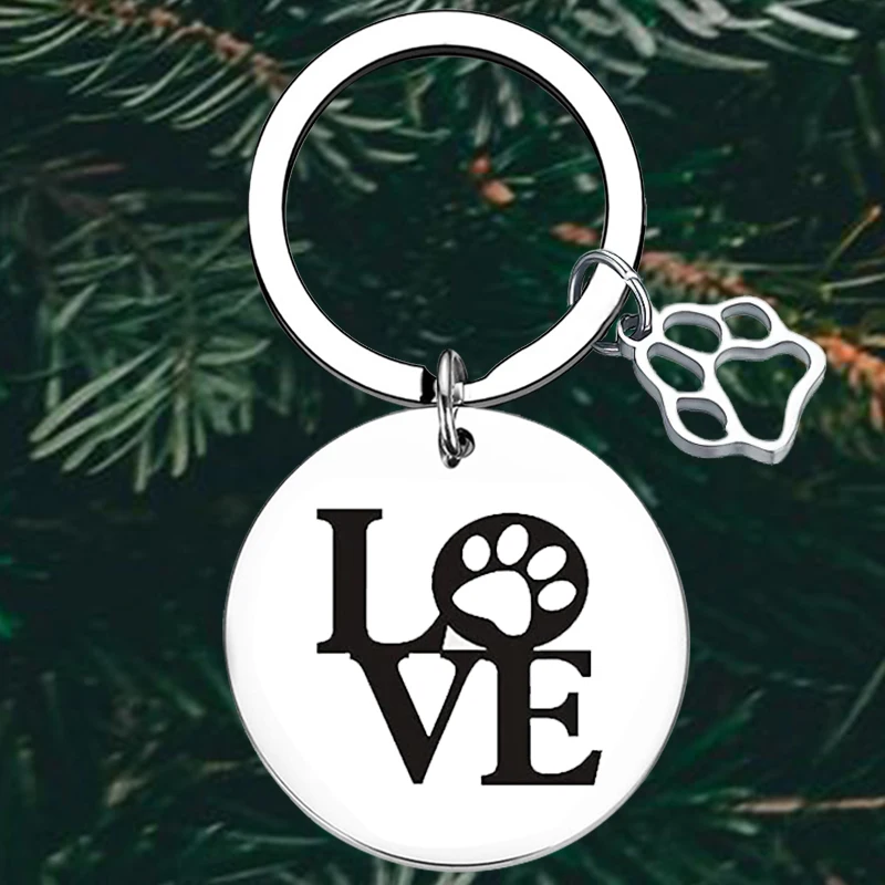 

Cute Cat Dog Lover Gift Keychain I Love Dog Cat Paw Print Key Chain Pendant Pet Dog Mom Birthday gift Dog Memorial Keepsake