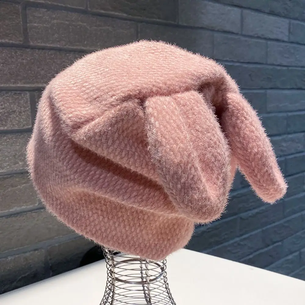

Rabbit Ears Knitted Hat Cute Knitted Ear Protection Head Wrap Woolen Yarn Soft Headwear Autumn Winter