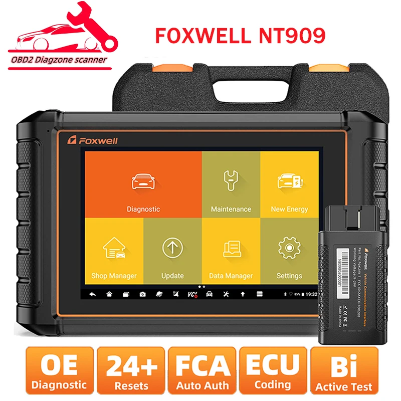 

FOXWELL NT909 OBD2 Bluetooth Bi-Directional Scan Tool ECU Coding 24+ Resets All System Car Diagnostic Scanner Upgraded NT809BT